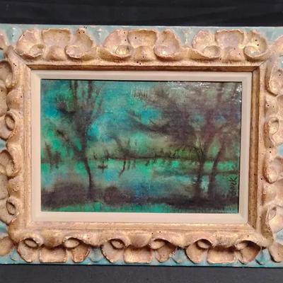Vintage Mid-Century Modern Landscape Painting – Signed “Sevek”