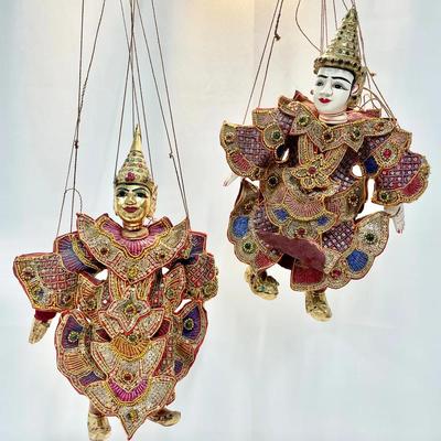 Pair of Ornate Antique Burmese Marionette Puppets