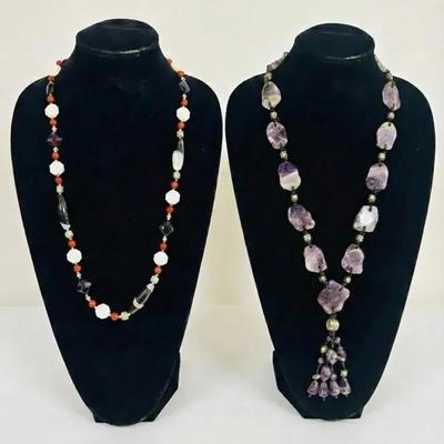 Chevron Amethyst Tassel Statement Necklace & Vintage Art Deco Revival Geometric Station Necklace!