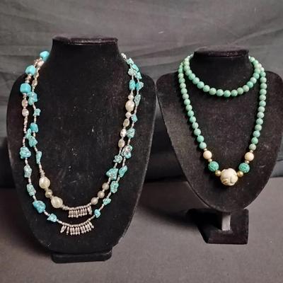 Vintage Jade & Turquoise Necklace Lot (2 Pieces)