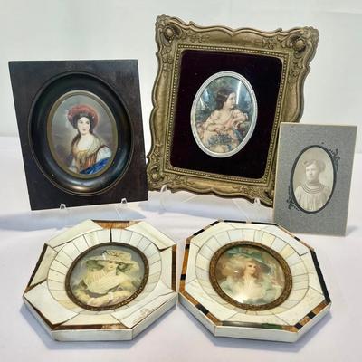 4 Portrait Miniatures + Antique Photo — Cameo Creations, Queen Louise of Prussia, Victorian Frames
