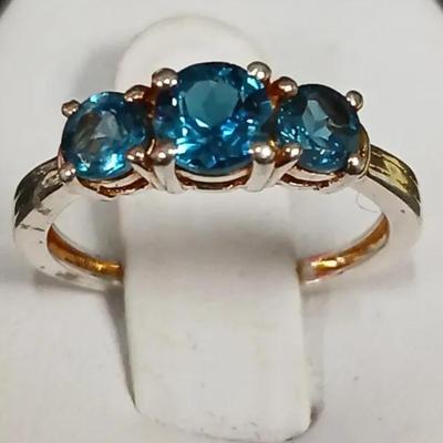 Three Stone Blue Topaz Sterling Ring Size 5