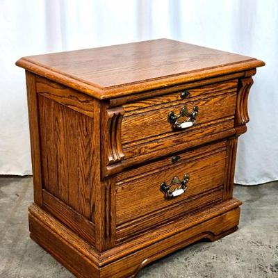 Sale Photo Thumbnail #39: Lot #39 Vintage Dixie Furniture "Recollections" Solid Oak Two-Drawer Nightstand