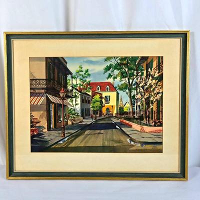 Sale Photo Thumbnail #9: Lot #9 “New Orleans” by John Rogers – Vintage Mid-Century Framed Print, Southern Street Scene
