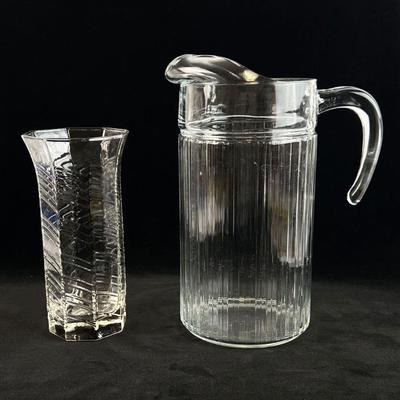 Sale Photo Thumbnail #76: Lot #76 Ribbed Glass Pitcher marked France & Vase