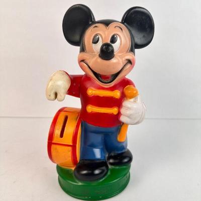 Sale Photo Thumbnail #90: Lot #90 Vintage Disney Mickey Mouse Drum Major Coin Bank – Hard Plastic Piggy Bank Figurine