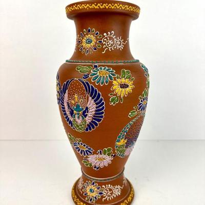 Sale Photo Thumbnail #30: Lot #30 Vintage Signed Tokoname Ware - Red Clay & Handpainted Raised Enamel Vase