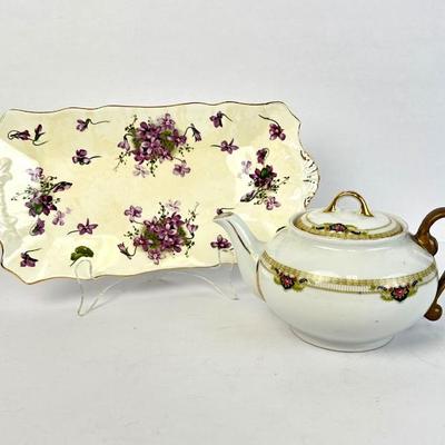 Sale Photo Thumbnail #48: Lot #48 Vintage Royal Bayreuth Bavaria “Belmont” Tea Pot & Hammersley Bone China Tray