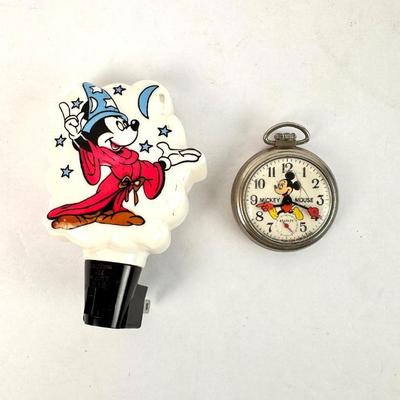 Sale Photo Thumbnail #106: Lot #106 Vintage Bradley Mickey Mouse Pocket Watch (non working) & Nightlight (works)
