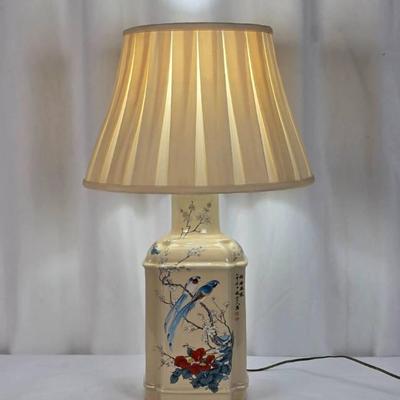 Sale Photo Thumbnail #35: Lot #35 Vintage Chinese Hand Painted Ceramic Table Lamp - Bird & Flower Motif
