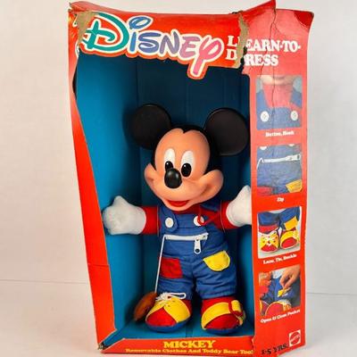 Sale Photo Thumbnail #92: Lot #92 Vintage 1980s Disney Learn-to-Dress Mickey Mouse Doll by Mattel • 15” • Original Box & Teddy Bear • Teaching Toy