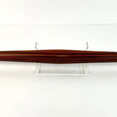 Sale Photo Thumbnail #22: Lot #22 Vintage Hand-Turned Laminated Wood Art Sculpture – 16" Multi-Color Exotic Hardwood Spindle
