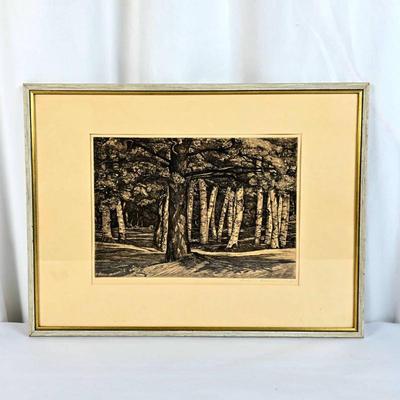Sale Photo Thumbnail #10: Lot #10 Luigi Lucioni – Pine in the Birches (1958) Original Etching, Pencil Signed