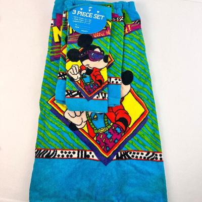 Sale Photo Thumbnail #94: Lot #94 Retro 90s Mickey Mouse “Ultra Hot!” NEW! 3-Piece Towel Set – Franco Bath, Hand Towel & Washcloth – Bright Neon Disney

