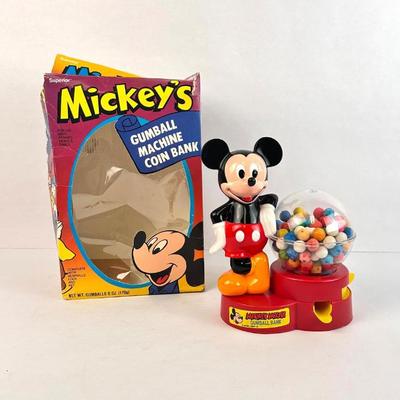 Sale Photo Thumbnail #97: Lot #97 Vintage Mickey Mouse Gumball Machine Coin Bank with Box – Superior Toy Co. – 1980s Disney Gumball Bank with Lock & Key