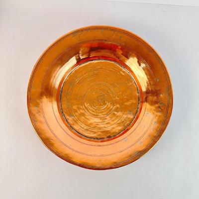 Sale Photo Thumbnail #69: Lot #69 Vintage Hand-Hammered Copper Plate Charger – 12” Tin-Washed Back, Mid-Century Rustic Decor
