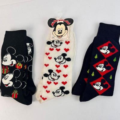 Sale Photo Thumbnail #93: Lot #93 80s/90s Mickey Unlimited Socks Lot – 3 Pair Retro Disney Holiday & Valentine Crew Socks (One NWT)

