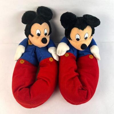 Sale Photo Thumbnail #98: Lot #98 Vintage Mickey Mouse Plush Slippers – Stuffed Soft Bottom Bedroom Slippers – Disney Character House Shoes
