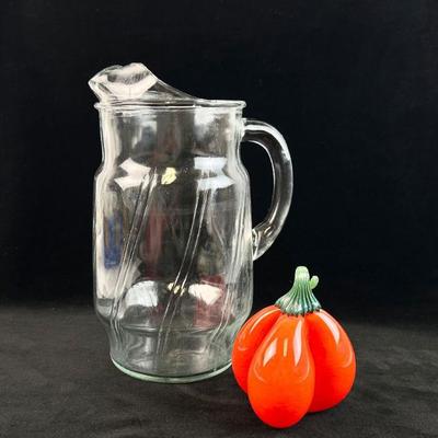 Sale Photo Thumbnail #74: Lot #74 Hand Blown Signed Thames Pumpkin & Glass Pitcher