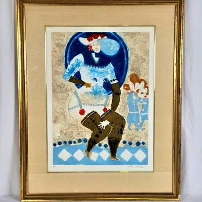 Sale Photo Thumbnail #2: Theo Tobiasse “Le Miroir Bleu” Signed & Numbered Embossed Lithograph (79/99), Framed