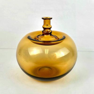 Sale Photo Thumbnail #12: Lot #12 Vintage 1960 Signed Amber Vase by Kaj Franck for Nuutajarvi-Nottsjo - Mid Century Modern Scandinavian Design