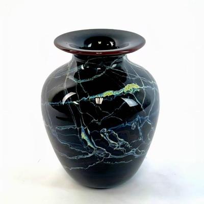 Sale Photo Thumbnail #21: Lot #21 Berlin Blown Glass Art Vase – Handcrafted Oregon Studio Glass with Pulled-Thread Veining