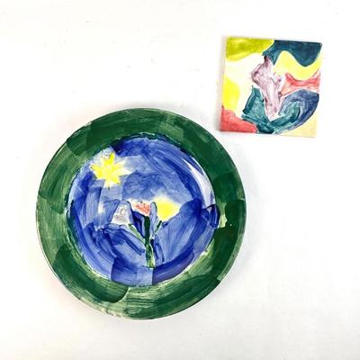 Sale Photo Thumbnail #78: Lot #78 Hand Painted Large Ceramic Platter & Trivet