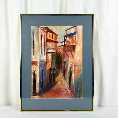 Sale Photo Thumbnail #7: Lot #7 Vintage Paul Lambert Signed Gouache Street Scene – Mid-Century European Art