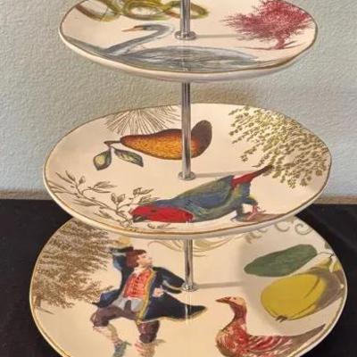 Bird Decor * Mid Century Modern Birds * Williams Sonoma 3 Tier Serving Tray *