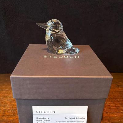 New Boxed Steuben Crystal Kookaburra Hand Cooler 