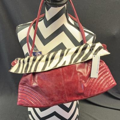 New! ROBERTA GANDALFI Red Leather Zebra Accented Purse * Made In Italy! 