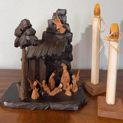 Folk Art Wooden Nativity * 9” Wooden Candle * 11” Wooden Candle *