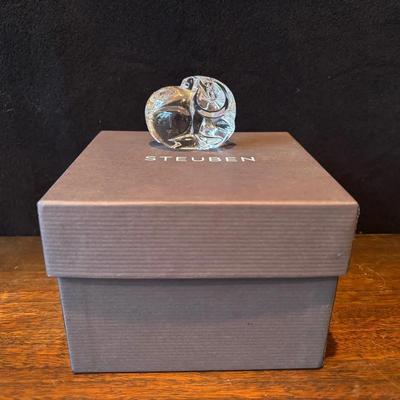 Steuben Boxed Crystal Ram Hand Cooler 