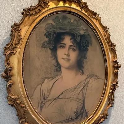 Ornate Antique Frame With An Image Of a Maiden as a Young Bacchante