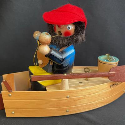 REUGE Swiss Made Wood Fisherman and Rowboat Music Box