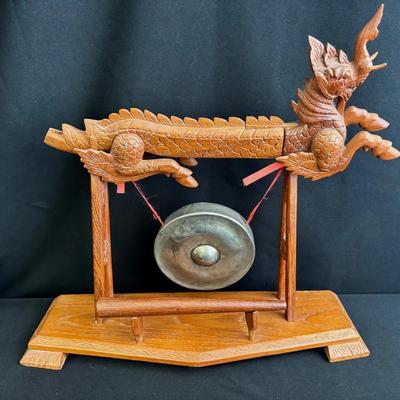 Wooden 15” Chinese Table Gong * Dragon Design 