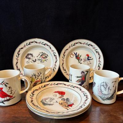 Lenox 12 Days of Christmas Set of 4 Dessert Plates / Mugs 