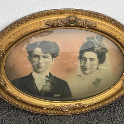 Large Antique Ornately Framed Marriage Photo * Colorized Black & White
