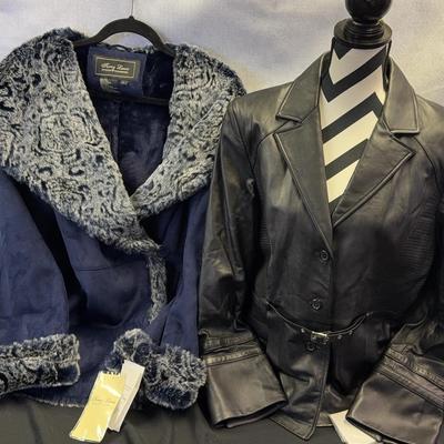 NEW! Women’s Large ‘Pamela McCoy’ Sleek Leather Jacket & Luxurious Blue ‘Terry Lewis’ Coat 