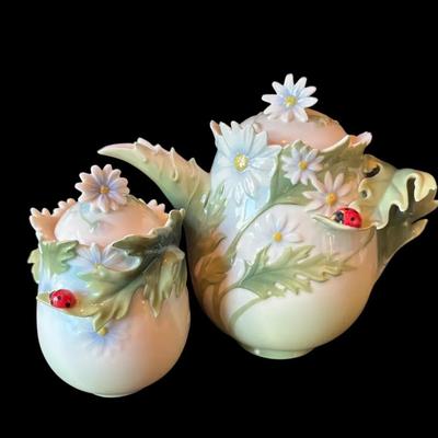 FRANZ FZ09300 , Daisy & Ladybug 6”  Teapot , 4” Sugar Bowl Set FZ00401 