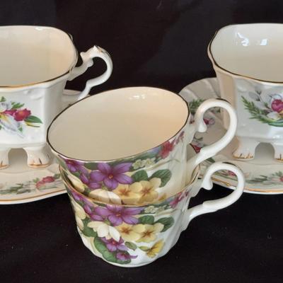 2~Crown Dorset & 2~Crowne Oakes Teacups & Saucers