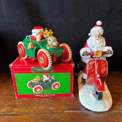 2 Musical Riding Santa’s Battery / Electric Decor , Plastic Car and Motorcycle Santa