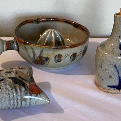 Vintage Signed Pottery * Decanter 6x3x2” * Jucer 9x6x3” * Bud Vase 4x4x2” *