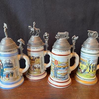 4 Vintage German Regimental Beer Stein’s  Made in West Germany 