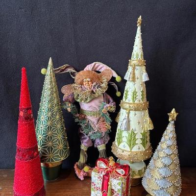 Mark Roberts Elf Figurine Doll  and 4 Pretty Trees  Decor , Gumps Ornament 