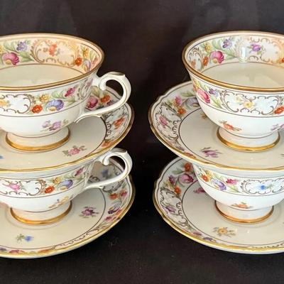 Set Of 4~ Empress Dresden Flowers Teacups * Schumann Germany