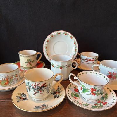 A Cup of Christmas Tea , 7 Teacups/Saucers , Fitz and Floyd, Villeroy & Boch and More !