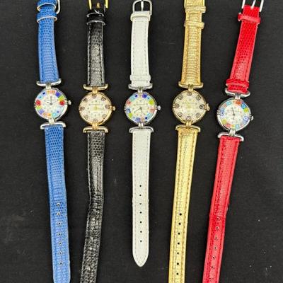 Vintage Murano Glass Watches * Colored Leather Bands 