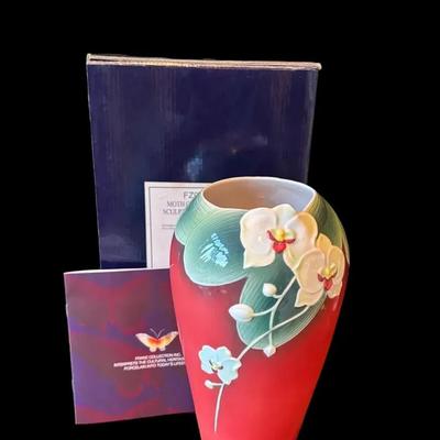 FRANZ 11” Moth Orchid Design Sculptured Porcelain Vase FZ00076