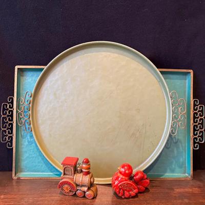 Moire Glaze Kyes Metal Mid Century Trays , 1976 Hallmark Christmas Ornaments 